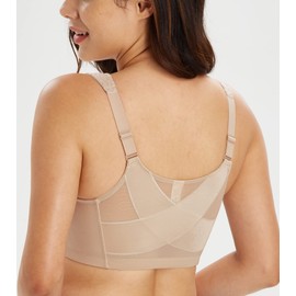 Lemorosy Full Coverage Front Closure Posture Bra Wirefree Unpadded Back Support Bra(Toffee, 42D)