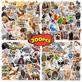 Realistic Animal Stickers for Laptop (200 PCS),Gift for Children Teens Adults Girl Boys,Waterproof Stickers for Water Bottle,Animal Vinyl Stickers for Scrapbook,Skateboard,Bike,Phone,Dairy