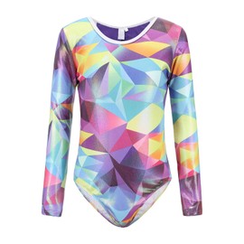 Girls Leotards for Gymnastics Ballet Dance Long Sleeve Geometric Metallic Leotards Unitards Bodysuit Dancewear Size 10
