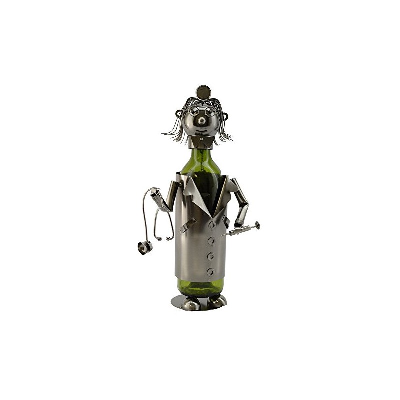 WINE BODIES Lady Doctor Metal Wine Bottle Holder, Charcoal