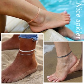 FindChic Dainty Anklets 18K Gold Plated Herringbone Snake Chain Layered Anklets Thick 5MM Width 8.5'' Adjustable Ankle Chain Foot Link for Women