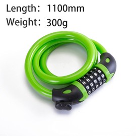 Bike Lock Bicycle Lock Chain ，5-Digit Combination Lock Core Steel Wire Bike Lock Security&Portable Bicycle Locks,1.1m x 1/2 inch (Green)