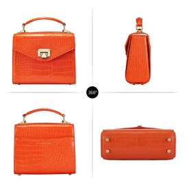 Women Top Handle Handbag, Satchel Purses, Square Crossbody Bags (Orange)