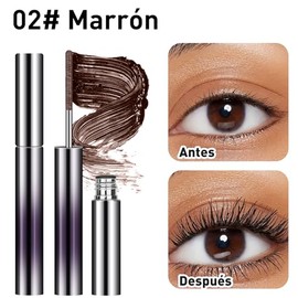 Máscara de Pestañas con Varita Metálica, Iron Wand Mascara Waterproof, Larga Duración, Volumen 3D y Rizado sin Grumos, Cepillo Metálico Lavable, Incluye Rizador de Pestañas, Marrón