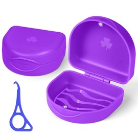 OFFCUP Retainer Case, Retainer Box with 1pc Aligner Removal Tool, Orthodontic Denture Box with Magnetic Closure, Teeth Aligner Holder Braces Box Mouth Guard Case False Teeth Container (Purple)
