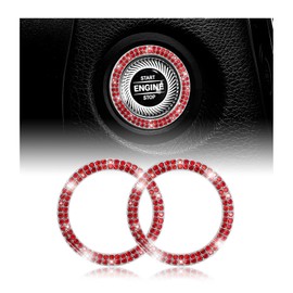 MUQIDA 2PCS Bling Car Engine Start Stop Decoration Ring, Crystal Double Rhinestone Rings Push Start Button Sticker, Sparkling Key Ignition & Knob Ring Auto Interior Decor for Women(Red)