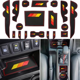 LOCOY Center Console Liner for Toyota Tacoma Accessories 2016 2017 2018 2019 2020 2021 2022 2023 Double Cab Cup Holder Insert, Door Pocket Pad, Tricolor Interior Mat (Yellow-Orange-Red, Red Trim)
