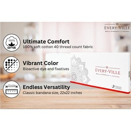 3 Pack Classic Cotton Bandanas for Men Women - 100% Cotton, 22x22 In, Paisley, Red White Black - Large Western Cowboy Head Bandannas Handkerchiefs