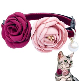 Fupo Cat Collar Necklace Breakaway with Red & Pink Flower Adjustable from 7.5" to 11.8" for Girl Kitten Small Dogs Pets (Red)