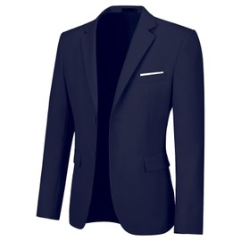 chamarra de traje casual para hombre, chamarra separada, ajuste delgado, 2 botones, ligera, para hombre, chamarra deportivo para boda, fiesta de graduación, Azul marino, Small