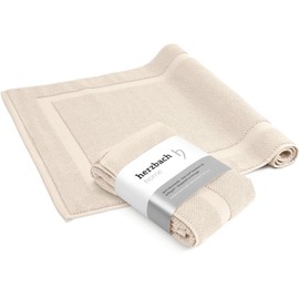 herzbach home Bath Mat, 100% Cotton, Shower Mat, 1,000 g/m², Absorbent, Washable (Cream, 50 x 80 cm, Pack of 2)