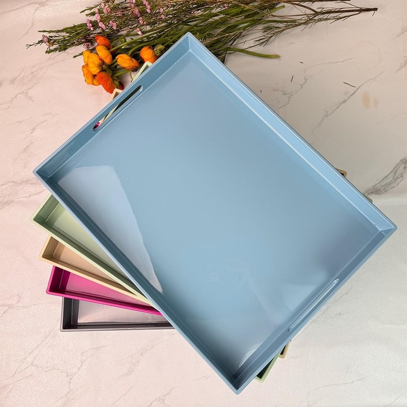 Umisriro Light Blue Decorative Tray, Rectangular Large Serving Tray with