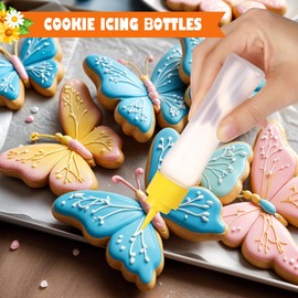 WXOIEOD 10 Pieces Squeeze Bottles for Icing, Frosting Bottles for Cookie Decorating, Cookie Icing Bottles with Tips and Caps, Small Writer Bottles for Food Coloring Royal Icing Tools Supplies, 2 Oz