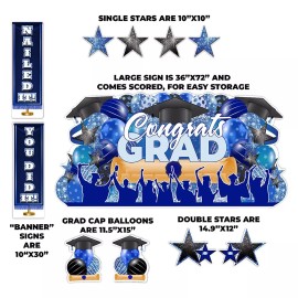 Blue Oversized Congrats Grad,  Graduation Yard Sign Display | 11pc Grad Party
