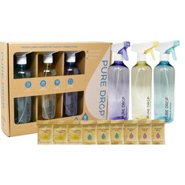 A-Z PACKAGING Clean Home Kit, 3 Reusable Bottles with 9 Tablets, Makes 1 Bottle Each of Glass & Mirror, Multi-surface Cleaner, Bathroom Clean | Refillable Cleaner Spray Bottle (24 Ounce Each)