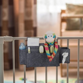 Relaxdays Bed Bag Bunk Bed, 8 Compartments, Baby & Care Bed, Felt Bed Organiser for Hanging, HBT 23 x 43 x 11 cm, Dark Grey