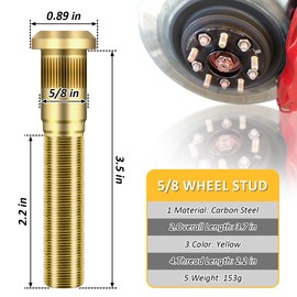 Fugedox 2 Pcs 007-115-00 Trailer Parts - Robust Wheel Stud for Dexter 10K & 12K Axle Lug, Hub Stud Bolt 5/8" x3.5 for Extra Safety and Longevity（Yellow）