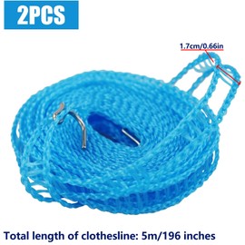 FIBOUND Pack of 2 Clothes Lines, Washing Lines, Non-Slip Elastic Rope Rope, Nylon Laundry Rope, Portable Clotheslines, Windproof Outdoor Clothesline for Travel, Camping, Garden (Blue)