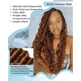 Flagship Human Braiding Hair for Boho Braids 16 Inch 100g Deep Wave Bulk Human Hair for Braiding No Weft Curly Wet and Wavy 2 Bundles Extensions