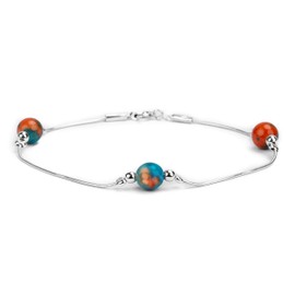 HENRYKA 925 Sterling Silver & Copper Mohave Turquoise Gemstone Bracelet | Boho Style Snake Chain Beaded Bracelet | Summer Jewellery & Holiday Fashion Accessory for Girls & Women