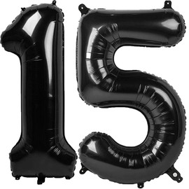 40 Inch Black Number 15 Digital Balloon,Jumbo Mylar Foil Helium Balloon for 15 Balloons for Birthday Party,Wedding Anniversary Party Decorations
