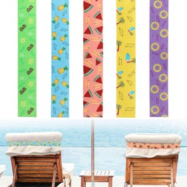 Solihigh 5Pcs Beach Towel Bands for Sun Loungers, Elastic Windproof Sunbed Straps, Non-Slip Chair Towel Holders for Pool, Towels Holder Accessories for Summer Beach (5 Styles,30x5cm)
