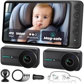 Wemoh Baby Car Camera, 5 Inch 1080P HD IPS Magnetic Mount Auto Night Vision 360° Rotatable Car Camera for Baby with Split and Zoom Mode, USB Powered Car Seat Camera for