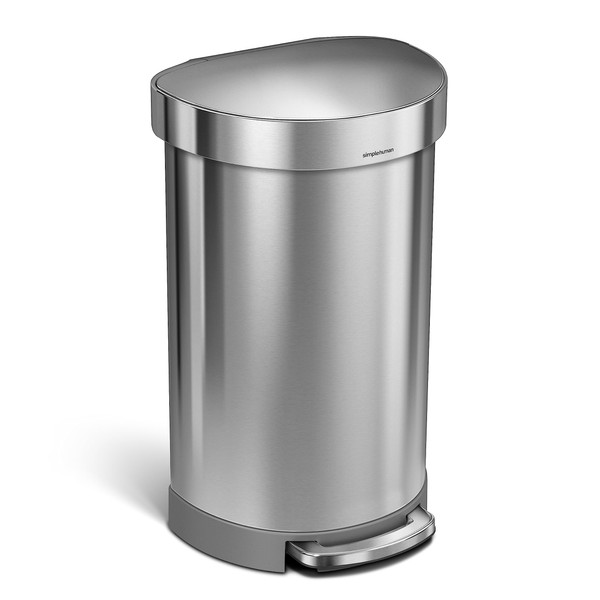 simplehuman 45 Liter/ 12 Gallon Semi-Round Hands-Free Step Trash Can, Brushed