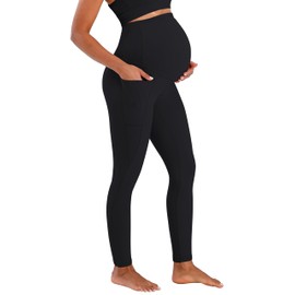 Sunzel Sunzfly Maternity Leggings for Women with Side Pockets Over The Belly Buttery Soft Pregnancy Yoga Pants for Spring Summer Work Out Lounge 28" Inseam (Black, Medium)