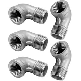 JoyTube 304 Stainless Steel 90 Degree Elbow, 1/2" NPT Male to 1/2" NPT Female Pipe Fitting(Pack of 5)