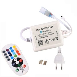FOLGEMIR 230 V Bluetooth Power Supply Transformer for 5050 RGB LED Strip with 24 Buttons IR Remote Control, Music/Microphone/Timer Switch (without Lighting)