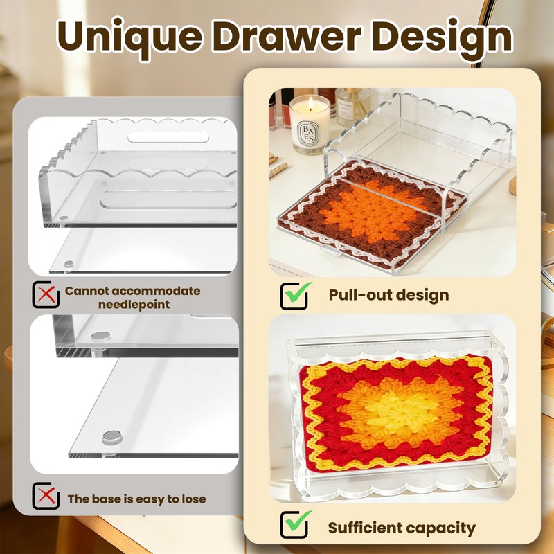 Clear Acrylic Trays for Needlepoint with Insert Drawer 5" x