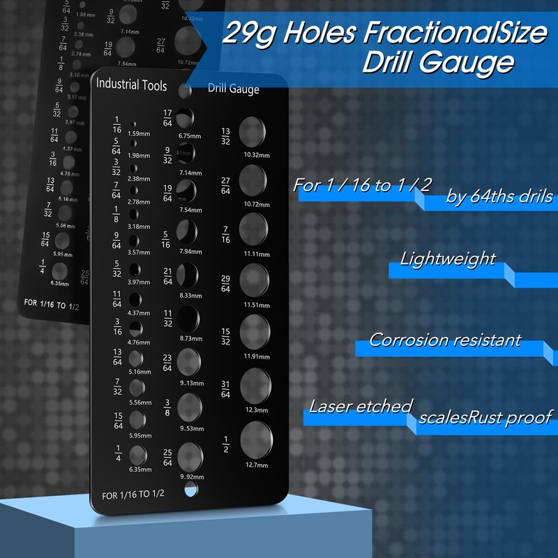 Fiada 2 Pcs Drill Bit Gauge 29 hole Black Stainless