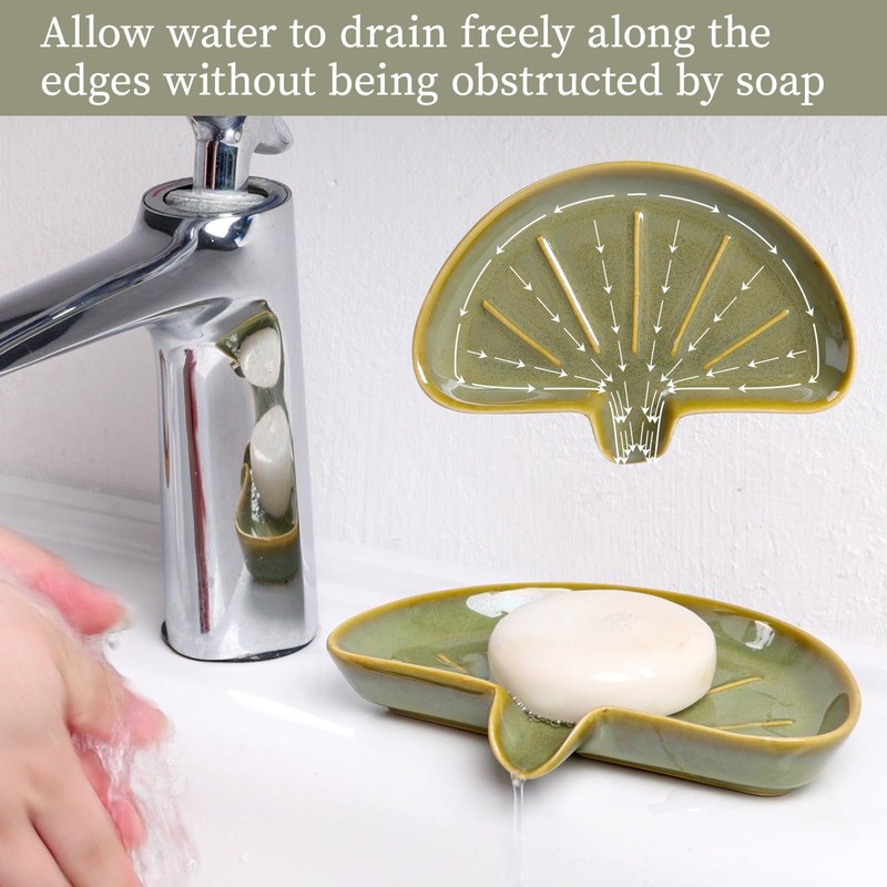 Ceramic Soap Dish with Drainage – Half Moon Soap Holder