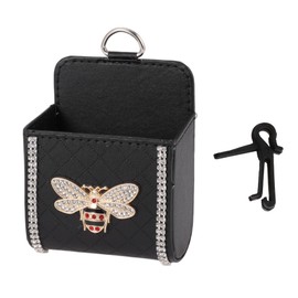 REPAIROCK Car Sunglasses Case Universal Sunglasses Holder for Car Faux Leather/Rhinestones/Metal Black 4.33"x3.54" 1 Pcs