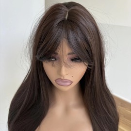 WigsA Long Straight Dark brown Heat Resistant Hair Costume Wigs With Bangs
