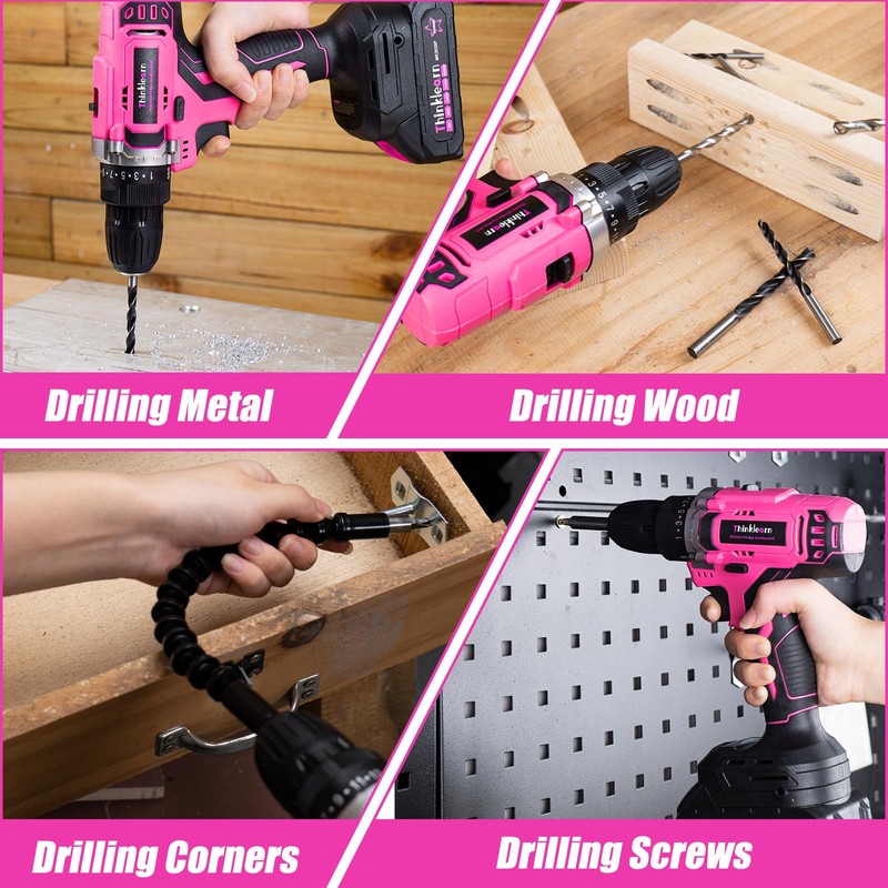 20V Pink Cordless Drill Set - Power Drill/Driver Kit with