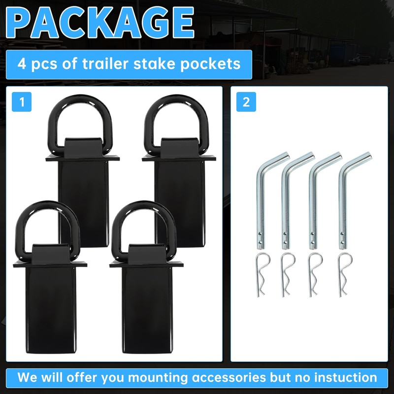 KUAFU 4Pcs Adjustable Trailer Stake Pocket D Ring 5400LBS/ Each
