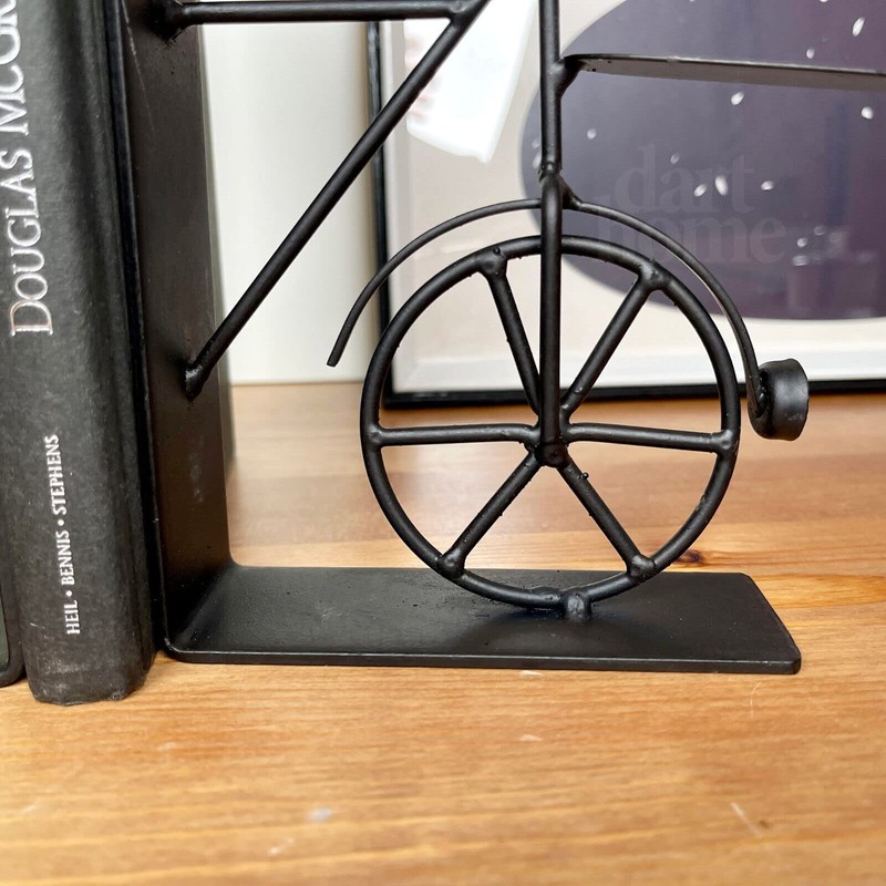 Bicycle Bookends Black Metal Vehicle Cycling Bike Riding Book Shelf