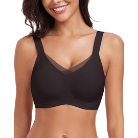 WOWENY Women's Bra Without Underwire Padded Non-Wired Bra Push Up Mesh Bralette Soft Bra Comfort Invisible Seamless Bra, A-Charcoal Black