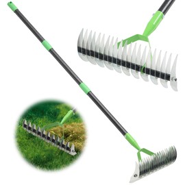 Thatch Rake,55 Inch Lawn Thatching Rake for Cleaning Dead Grass, 13 Inch Wide Heavy Duty 21 Teeth Steel Metal Rakes, Landscaping Raking Garden Tools for Lawn Care Loosening Leveling Soil Mulch