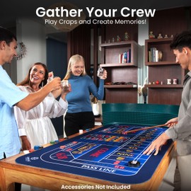 GAMBLUXE 70"X35" Double Dealer Craps Table Top Mat - Smooth, Durable Edge-Stitched 3mm Rubber, Non-Slip, Water-Resistant, Portable Zippered Carry Bag, Craps Game Mat for Party & Casino Night (Blue)