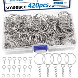 Seept 420Pcs 1" 25mm Keychain Making Kit, Including 140Pcs Keychain Rings with Chain,140Pcs Jump Ring,140Pcs Screw Eye Pins for Keychains/Jewelry/DIY Keychain Ring
