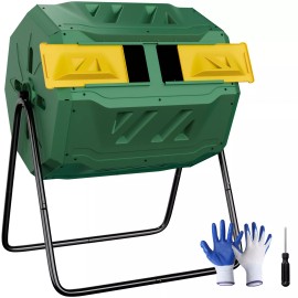 SEGAWE Garden Compost Bin w/ Sliding Door Efficient Dual-Chamber Tumbling Compost Green