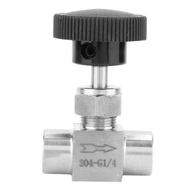 Straight Needle Valve Stainless Steel Pipe Fittings Accessories Connectors BSPP Shut-off Valve with Internal Thread for the Transfer of Water Gas Oil [Black Handle 1/4 inch]