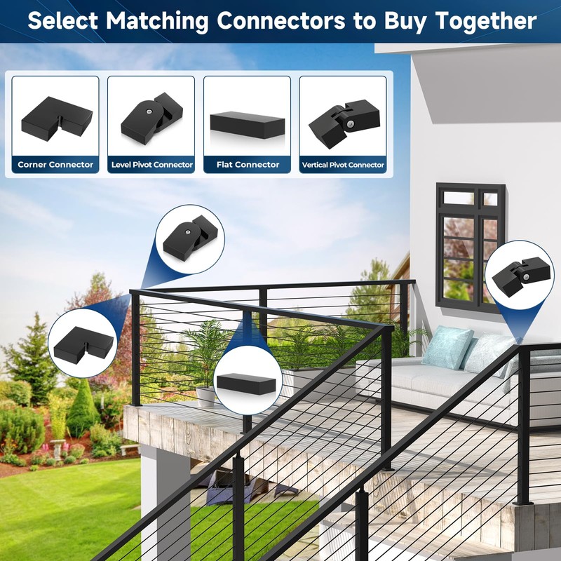 Gyykzz 4FT Black Handrail with POM Connector Block, 2 Pack