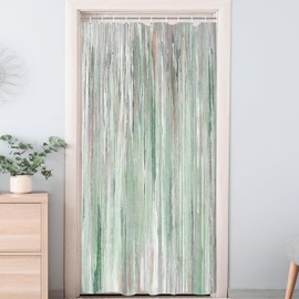 JAWO Small Stall Shower Curtain 36x72 Half Size - Green Abstract Waterproof Fabric Shower Curtains for Bathroom, Cute Modern Aesthetic Abstract Strip RV Camper Narrow Bath Curtain with Hooks