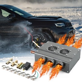 Therwen 12v Universal Car Heater ​Car Auxiliary Heater Windscreen Demister Defroster Automotive Compact Heater Winter Vehicle Heating Accessory for Car,SUV,Utv,Campers(6 Ports)