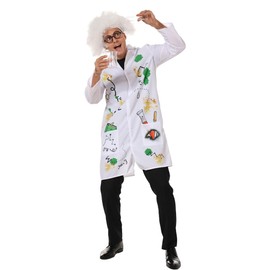 EraSpooky Men Mad Scientist Costume Adult Lab Coat with Wig