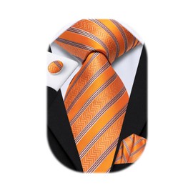 Dubulle Mens Paisley Striped Tie and Handkerchief Cufflinks Tie Set for Men Wedding Business Formal,Orange